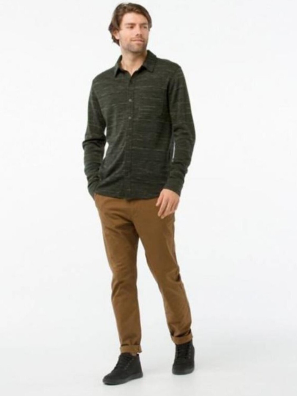 Smartwool Merino Wool Long Sleeve Button Down Shirt Green Mens Size Large